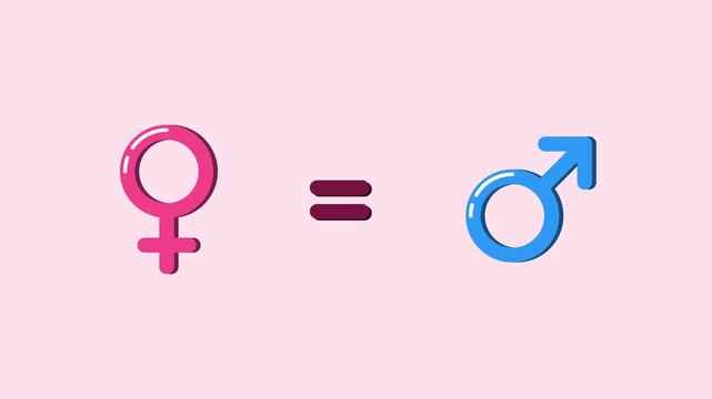 Gender equality concept animation with male and female symbols and equal sign for diversity and rights projects