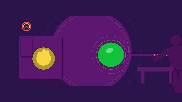 Abstract animated glassblowing gathering drawn as violet and blue lines and shapes on a deep dark background. Seamless looping 4K motion graphics video with free space for text, ideal for industry exp