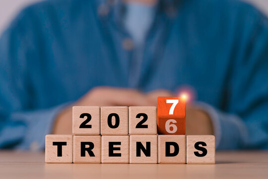 2027 trends concept with wooden blocks changing from 2026 to 2027, symbolizing future business trends, market outlook, strategic planning, forecasting and new year opportunities.