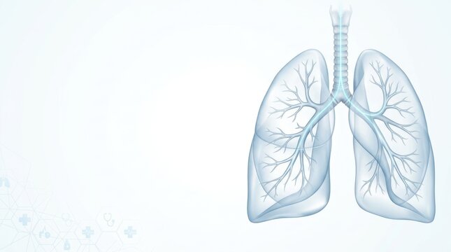 Transparent human lungs and trachea illustration on a light blue background