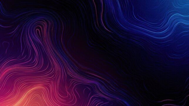 Abstract swirling lines of vibrant pink, purple, and blue on black
