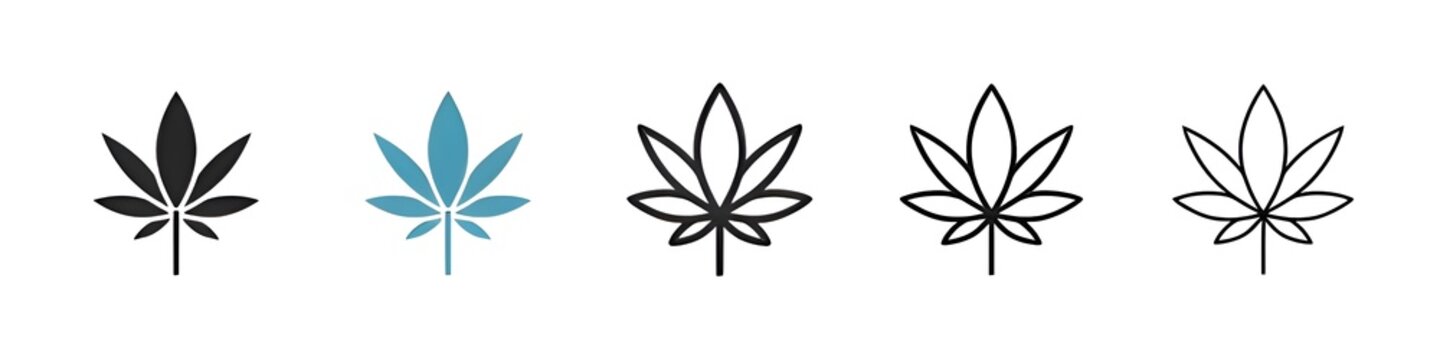Cannabis Leaf Vector Icon Set. Herbaceous Feature vector symbol for UI design. Thin line customizable illustration. Contour symbol. Vector isolated outline drawing. Editable stroke