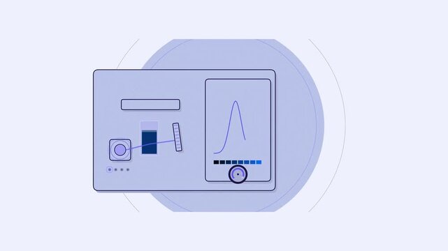 Abstract animated spectrophotometer reading a sample drawn as blue and cyan lines and shapes on a bright, clean light background. Seamless looping 4K motion graphics video with free space for text, id
