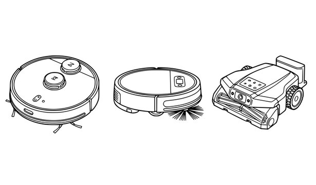 Smart robot vacuum cleaner three variants editable outline vector icon set
