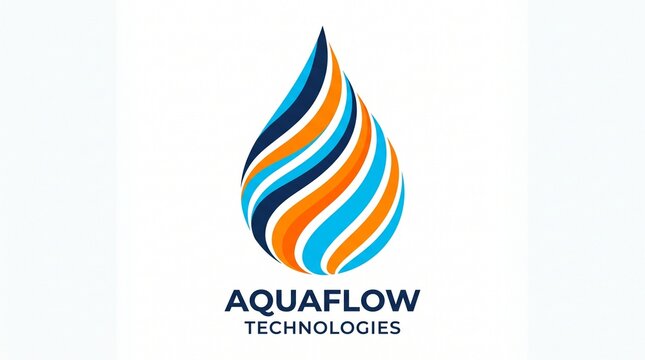Modern water technology logo featuring dynamic teardrop design with vibrant color stripes with multicolored stripes represent water based technology solutions clean
