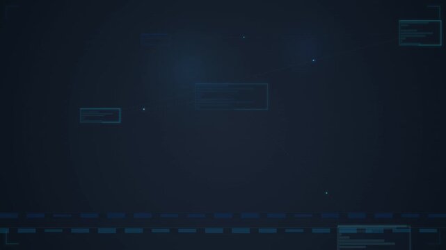 Dark blue digital looping background with futuristic tech interface elements and seamless data panels