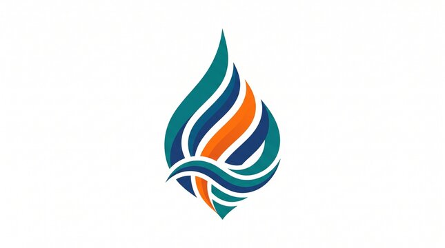 Modern abstract flame logo with dynamic color ribbon design with white gradients against clean white background stylized flame icon integrated flowing ribbon