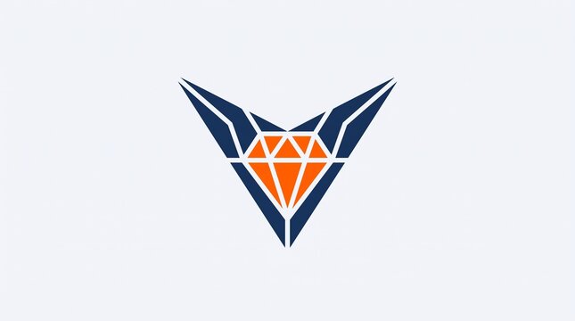 Modern corporate v shaped logo with geometric diamond center with set against clean white background