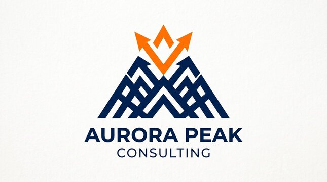 Modern minimalist corporate logo with professional logo design combining stylized mountain base upward pointing arrows evoking growth expertise clean