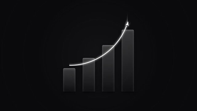 Financial growth chart showing upward trend with arrow indicating success and positive progress on dark background