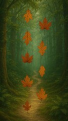 Naklejka premium Autumn leaves forest path mobile wallpaper