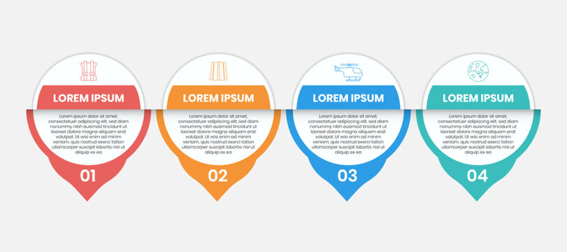 Design template for vector infographic labels with icons and 4 options or steps. Suitable for process diagrams, presentations, workflow layouts, banners, flow charts, and infographics.