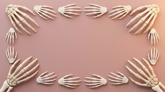 Skeleton Hands Frame on Pink Background &ndash; Halloween Anatomy Art