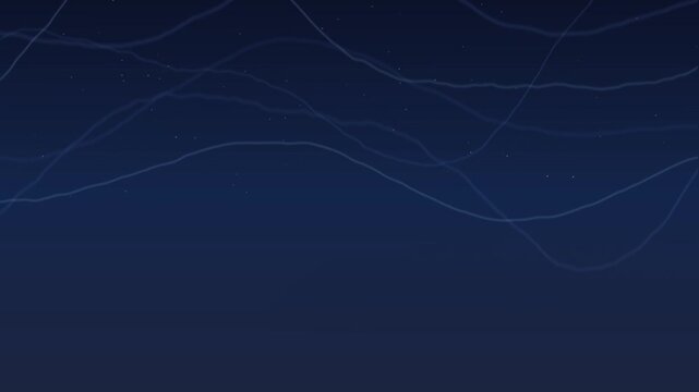 Flowing abstract wave lines create a seamless dark blue technology background loop with subtle glowing particles