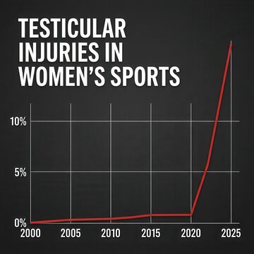 This compelling data visualization illustrates a dramatic upward trend in testicular trauma experienced by female athletes participating in competitive athletic endeavors over the past two