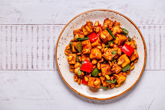 Kung Pao Tofu, stir-fried tofu with peanuts and vegetables