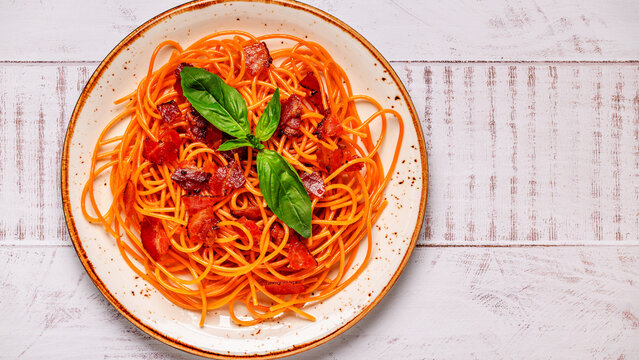Gluten-free pasta, lentil spaghetti with sauce