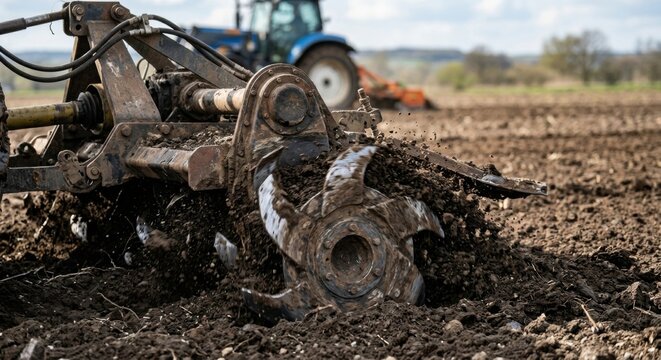 Tractor Plowing Soil in Agricultural Field