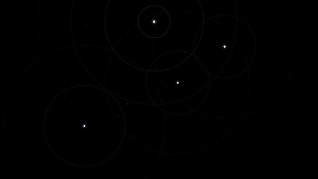 Seamless looping tech background with glowing concentric circles and tiny stars on black canvas