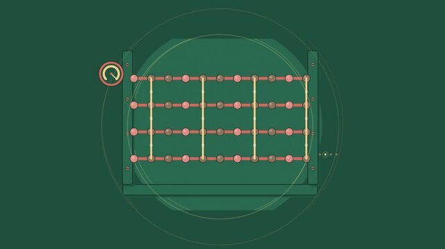 Abstract animated polymer cross linking drawn as green and teal lines and shapes on a deep dark background. Seamless looping 4K motion graphics video with free space for text, ideal for technology exp