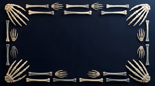 Skeleton Frame on Dark Blue Background &ndash; Halloween Bone Border Art