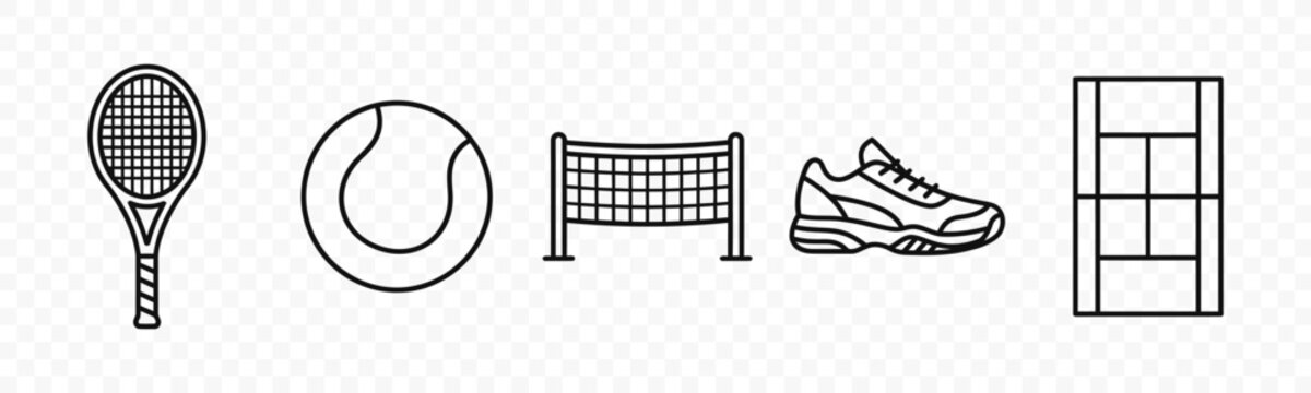 flat vector illustration line art icon bundle set design representing sports gear tennis rackets and athletic training symbols for fitness club and gym application icons