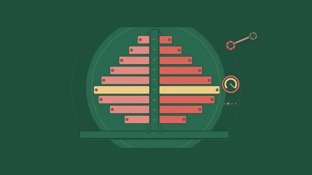 Abstract animated census pyramid slats drawn as green and teal lines and shapes on a deep dark background. Seamless looping 4K motion graphics video with free space for text, ideal for business presen