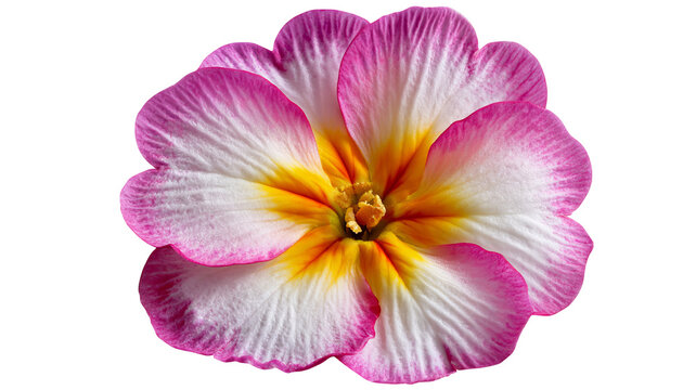 Fresh primrose flower with highly realistic detailed petals and vibrant natural color, centered isolated PNG on transparent background with clean edges and sharp focus