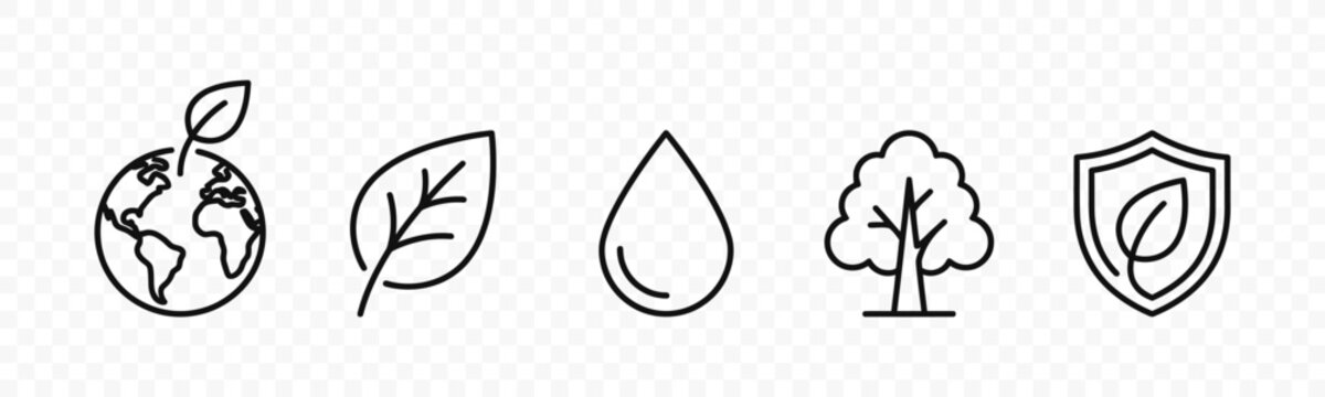 flat vector illustration line art icon bundle set design representing environmental symbols lungs earth protection and nature growth for green sustainability apps ui ux