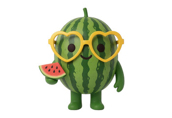 Fototapeta premium Watermelon Character Holding Slice Transparent Background