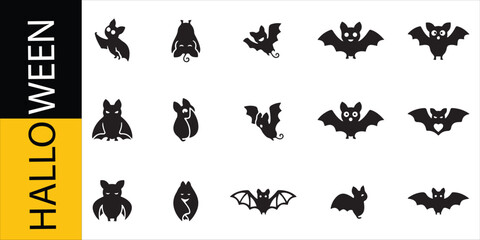 Obraz premium Halloween Bats and Spooky Animal Icons Set, Vector Illustration. Festive Design Elements for Seasonal Decorations