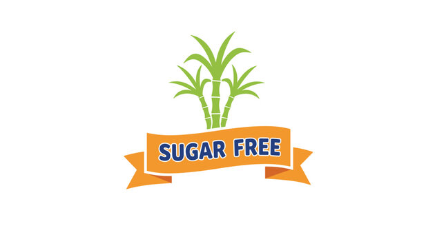 Organic sugar free food product label template with green sugarcane stalks and a classic orange ribbon banner.