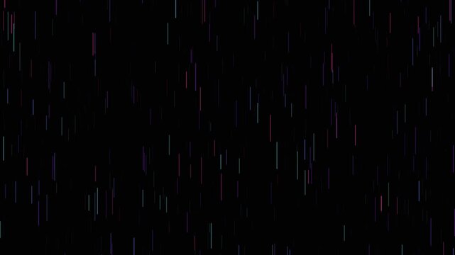 Abstract digital rain effect with colorful vertical streaks falling on a dark background as a looping seamless tech background
