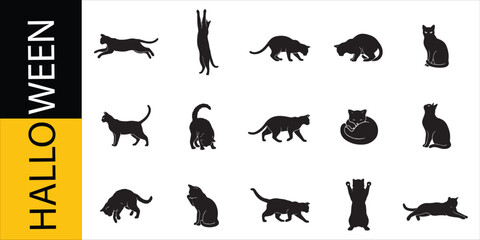 Obraz premium Halloween Cat Silhouettes Set, Vector Illustration with Black Cats in Various Poses
