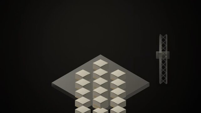 Abstract animated cohort revenue building up in layers drawn as cool blue-white lines and shapes on a deep dark background. Seamless looping 4K motion graphics video with free space for text, ideal fo