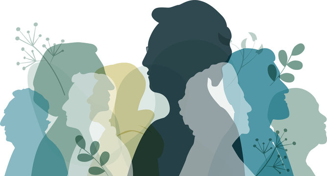 Silhouettes of Older Persons standing together.