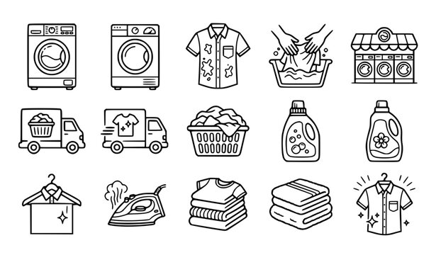 Professional Laundry Laundromat Washing Dryer and Garment Care Vector Collection