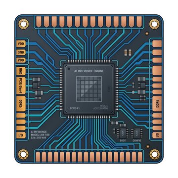 AI Inference Engine Processor Chip on Circuit Board Vector