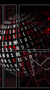 Animation of binary coding data processing over globe