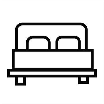 Minimalist beds icon, simple mattress and headboard vector symbol, modern bedroom furniture outline line art, sleep rest hotel accommodation pictogram