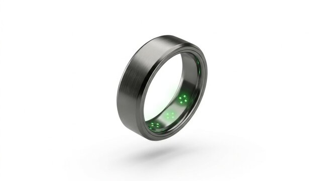 Titanium smart ring on white, isolated on pure white background