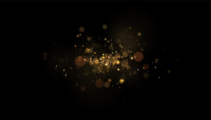 Clusters of warm golden bokeh lights scattered over a dark background with varying sizes and soft glowing effect on transparent background © svetilo