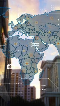 Animation of digital interface over cityscape