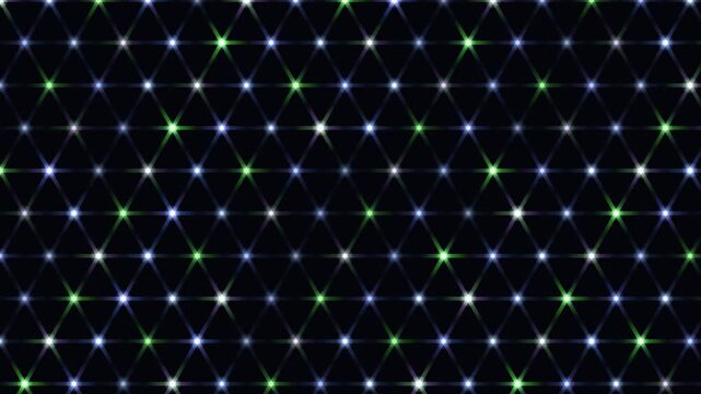 Glowing blue and green star pattern forming a seamless looping tech background