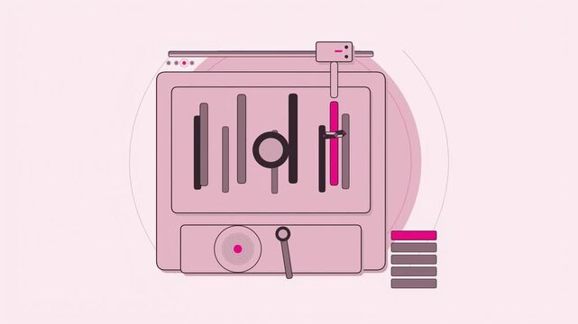 Abstract animated jukebox shuffling drawn as coral and magenta lines and shapes on a bright, clean light background. Seamless looping 4K motion graphics video with free space for text, ideal for title