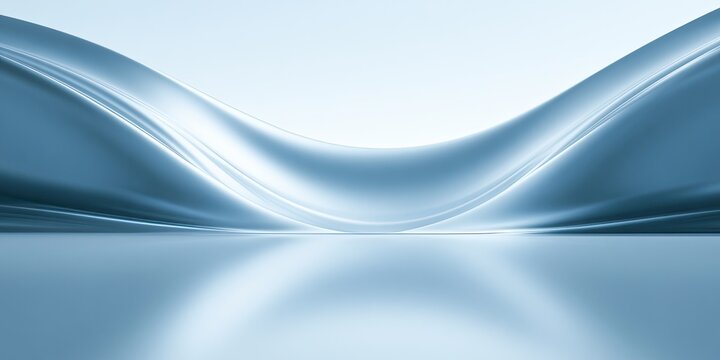 Abstract flowing blue waves create a sense of movement and calm, with reflections