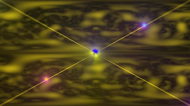 Glowing Yellow Laser Cross Beams and Optical Flares on Abstract Fluid Background