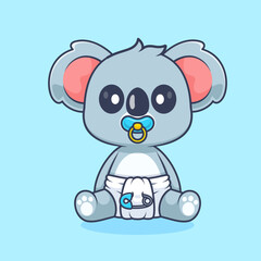 Naklejka premium Cute Koala Baby Wearing pacifier And Diaper Cartoon