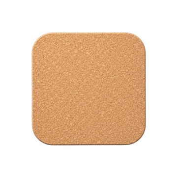 Square cork coaster with rounded corners for home and kitchen table drink protection isolated on transparent background