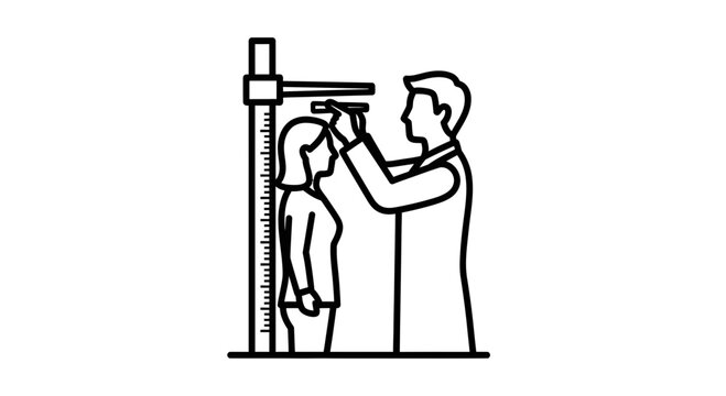 Doctor measuring patient's height with stadiometer on measuring scale, medical check-up